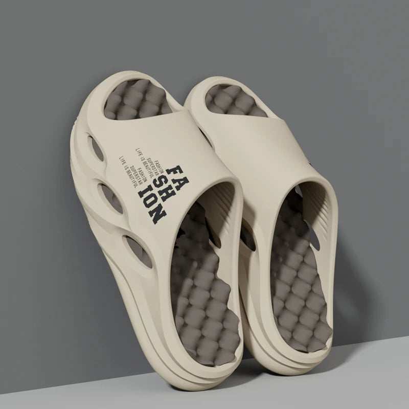 Fashion Trend Men's Slippers Indoor Home Thickened Super Soft Sole Sandals Letter Men's Beach Shoes Outdoor