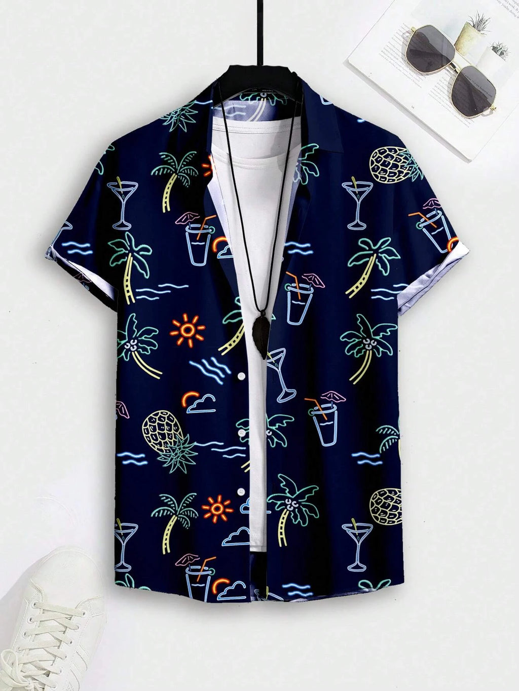 Hawaiian Style Fresh Coconut Print Men's Short-sleeved Fashion Shirt Men's Summer Outdoor Vacation Fashion Short-sleeved Shirt