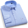 Men's 100% Cotton Breathable Oxford Fabric Dress Shirt, Plaid Striped Casual Long Sleeve, Button-Up with Collar and Chest Pocket