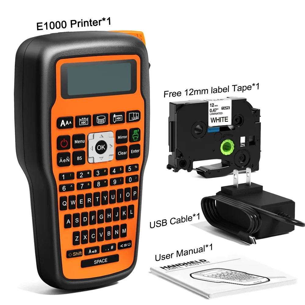 Industrial Labeling E1000 PRO Label Maker Printer Keyboard Symbol Compatible for Brother TZ231 Label Maker Tape Heat Shrink Tube
