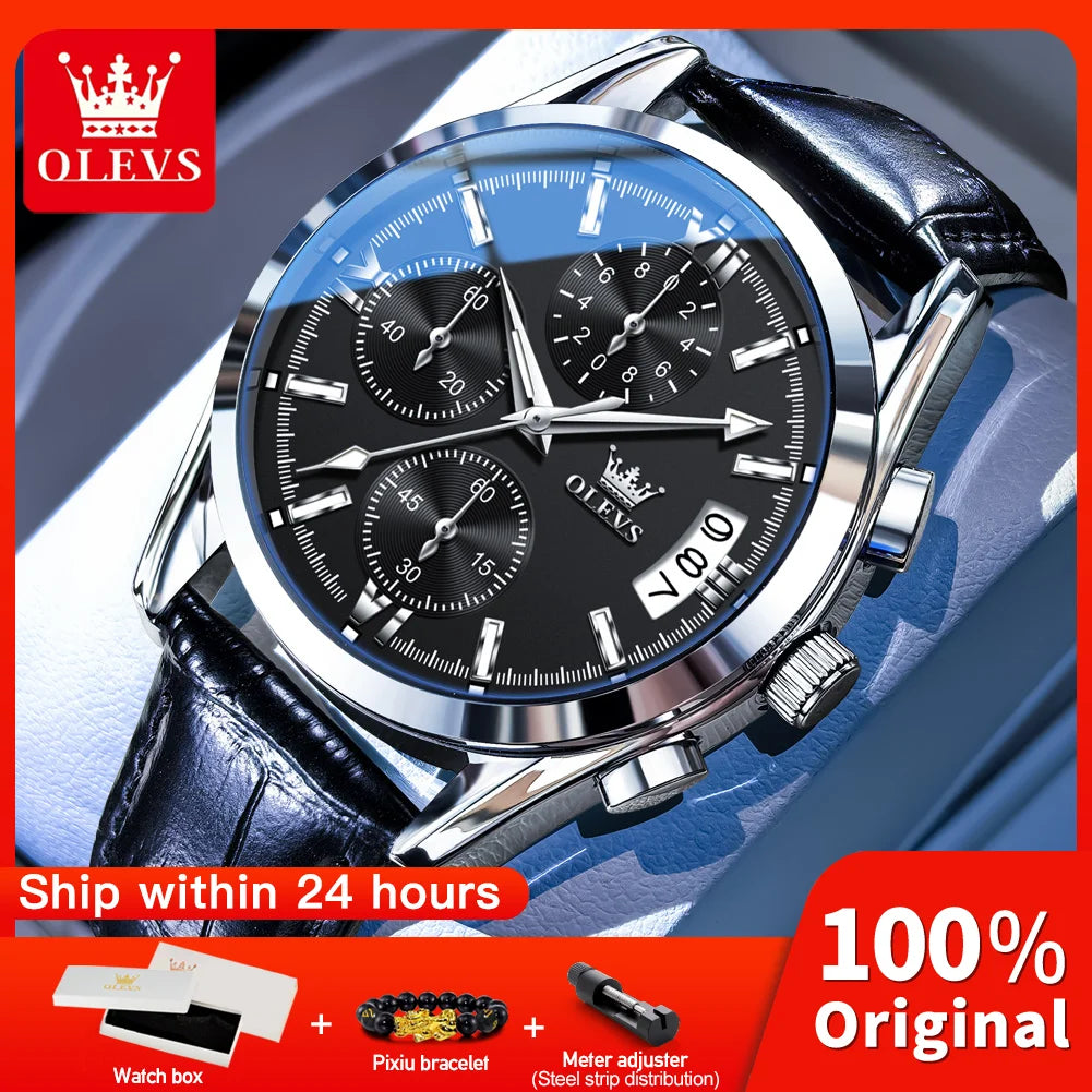 OLEVS 2987 Men Original Quartz Movement Wristwatch Fashion Metallic Texture Calendar Window Luminous Function Waterproof Watch