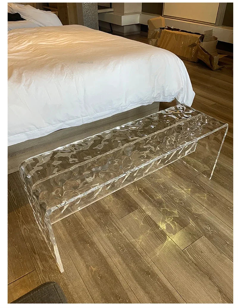 Nordic Acrylic Shoe Changing Stools Transparent Bench Water Ripple Bed End Stool for Bedroom Light Luxury Living Room Furniture