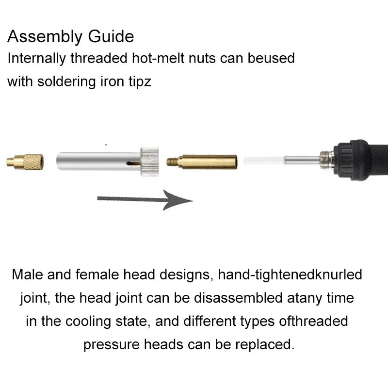 Heat Insert Nut Iron Tip TS100 TS101 Soldering Iron Tip Insert Internal Thread Head M2-M8 Brass Hot Melt Insert Nut Insertion