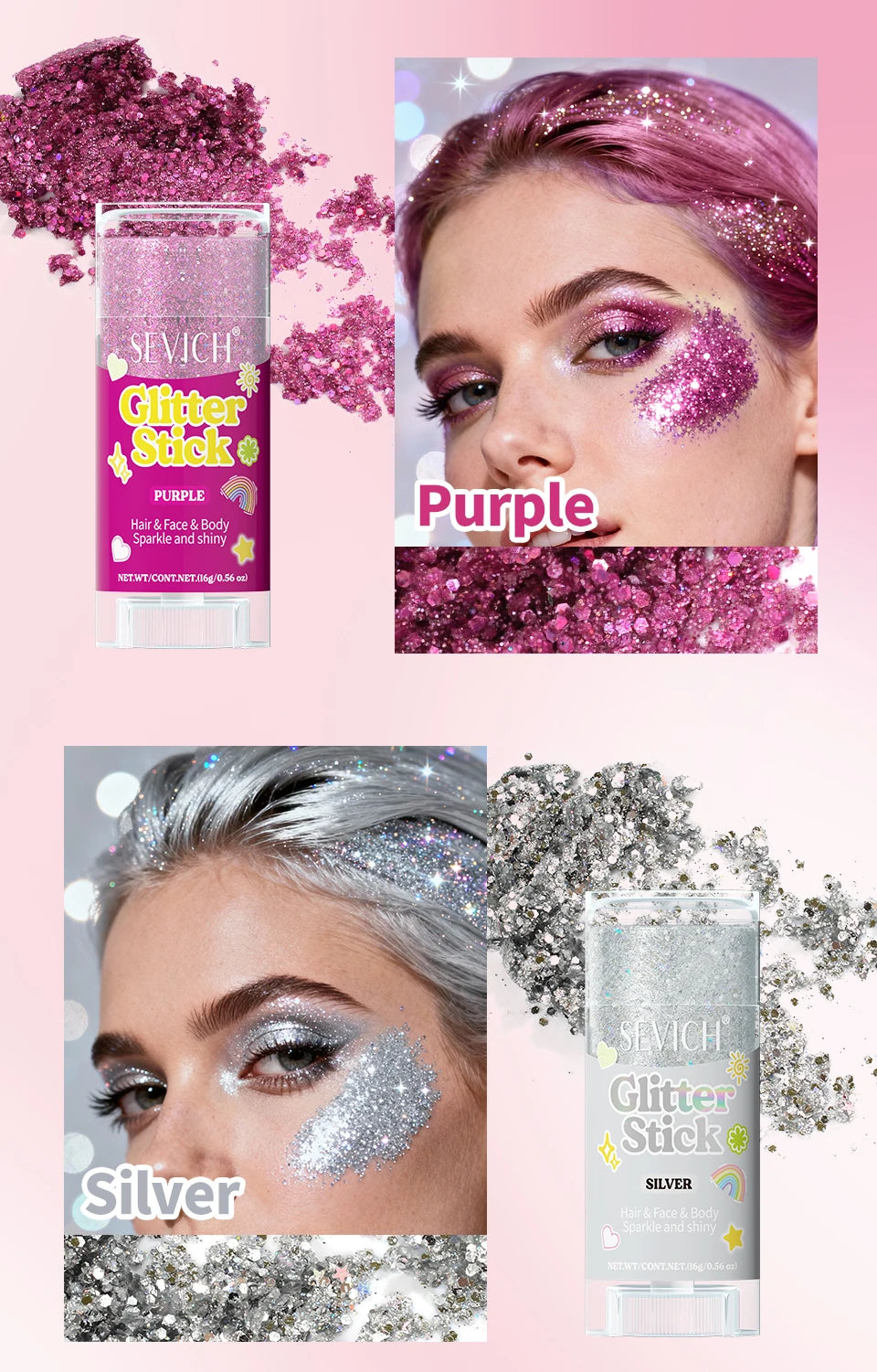 Sparkling Sequins Glitter Gel Stick Mermaid Sequin Body Glitter Gel Cosmetic Hair Glitter Festival Makeup for Christmas Party