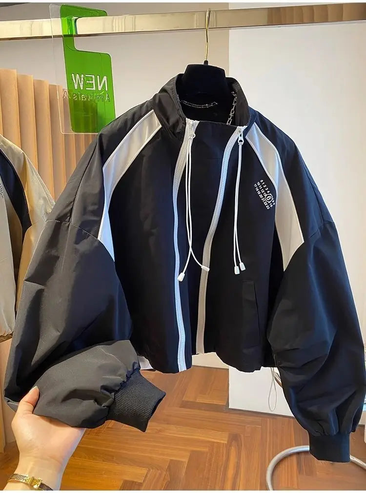 Zipper Design Niche Loose Casual Stand Collar Windbreaker Spring And Autumn Short Top