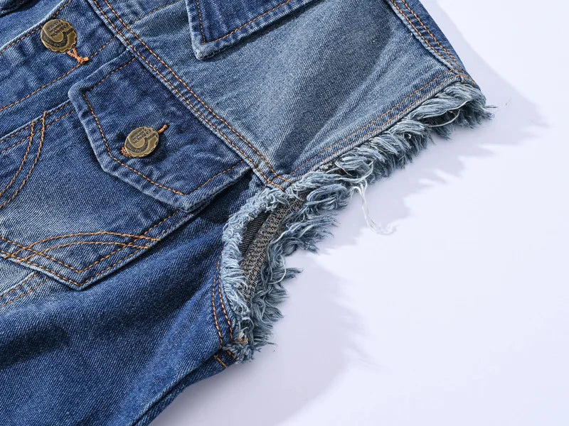 New Fashion Men Ripped Denim Waistcoats Sleeveless Jackets Light Blue Holes Denim Vests Male Cotton Slim Jeans Waistcoats 6XL
