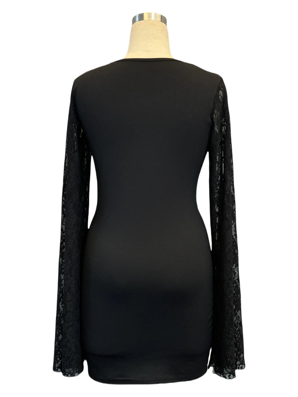 Europe, America 2025 autumn new horn sleeve split end solid color lace splicing square neck hip wrap dress