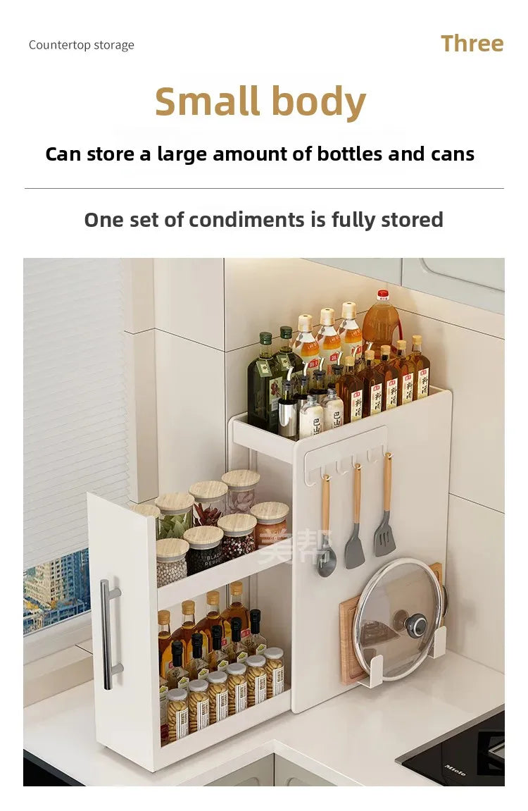 Narrow Kitchen Countertop Pull-Out Spice Rack Organizer Space Saving Shelf with 16 Magnetic Accessories Included