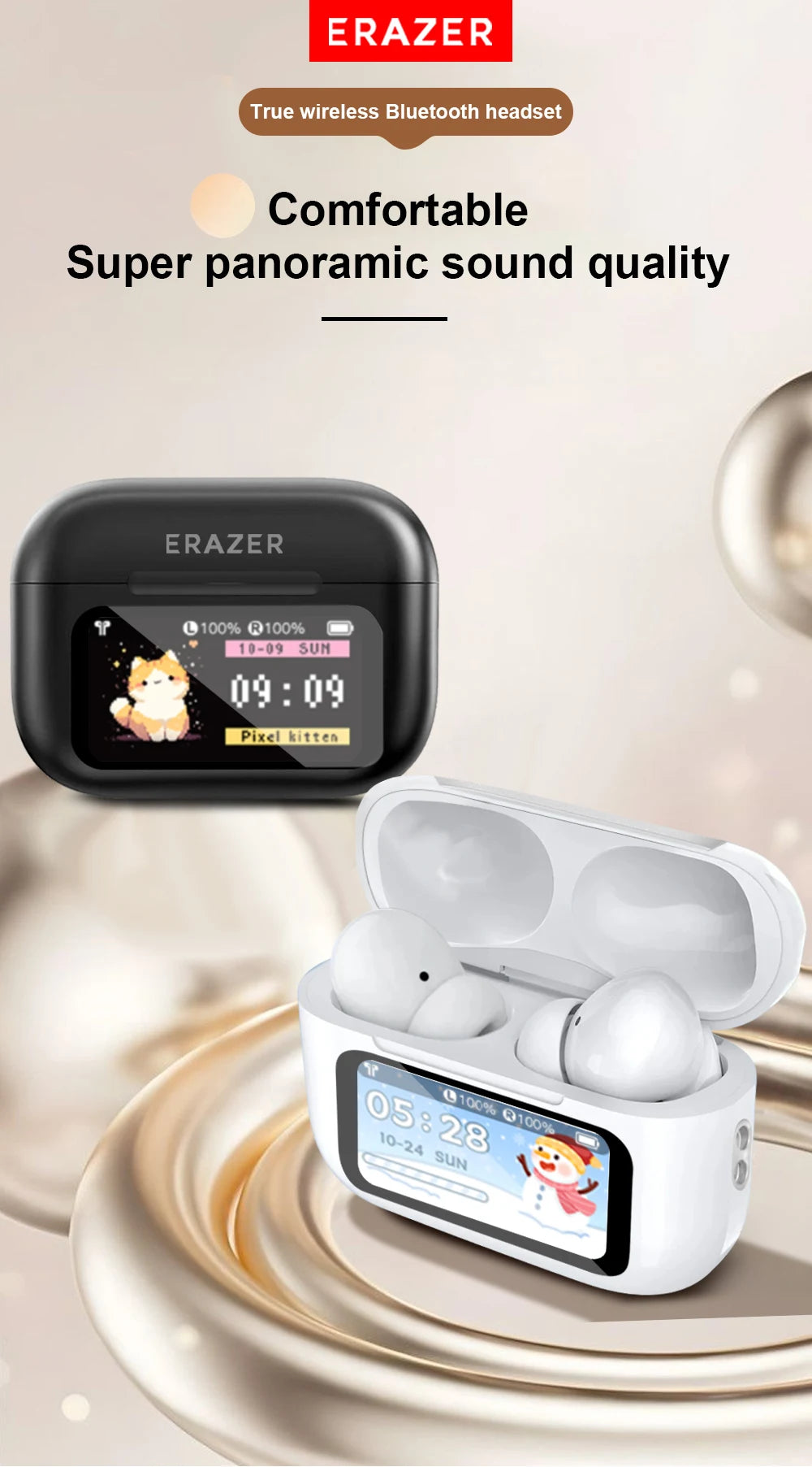 Choice ERAZER Airs Pro Wireless Bluetooth Earphones Touch Screen Headphones HiFi Earbuds ANC Noise Reduction Headsets HD Call