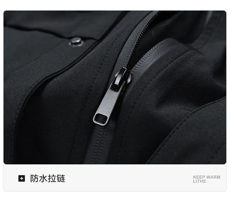Big Size 9XL Men's Long Trench Coat Hood Fleece Thick Windbreaker Male Autumn Winter Lightweight Plus Large Oversize Hat Zipper