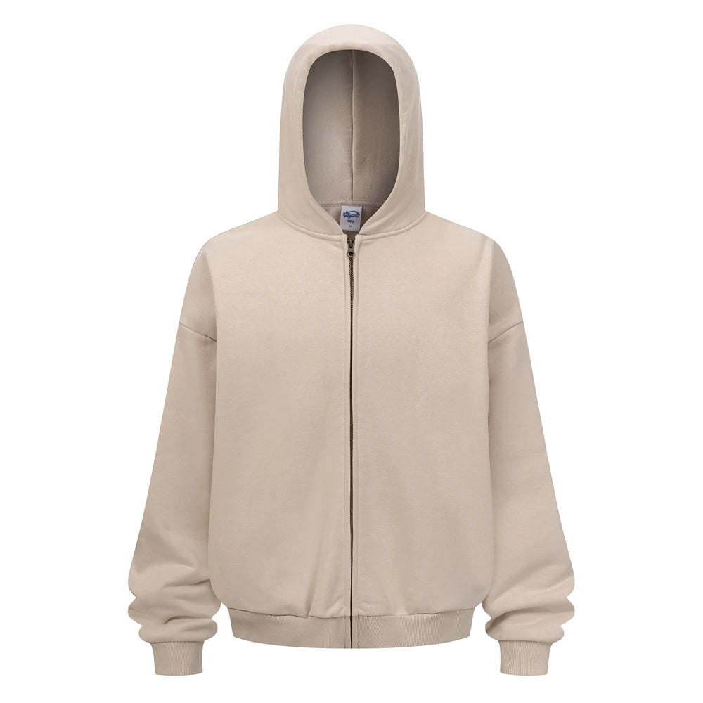 ZODF Trendy Winter Man Warm 430gsm Fleece Zipper Hoodies Unisex Solid Loose Zip-Up Hooded Coats Brand Outfit HY1130