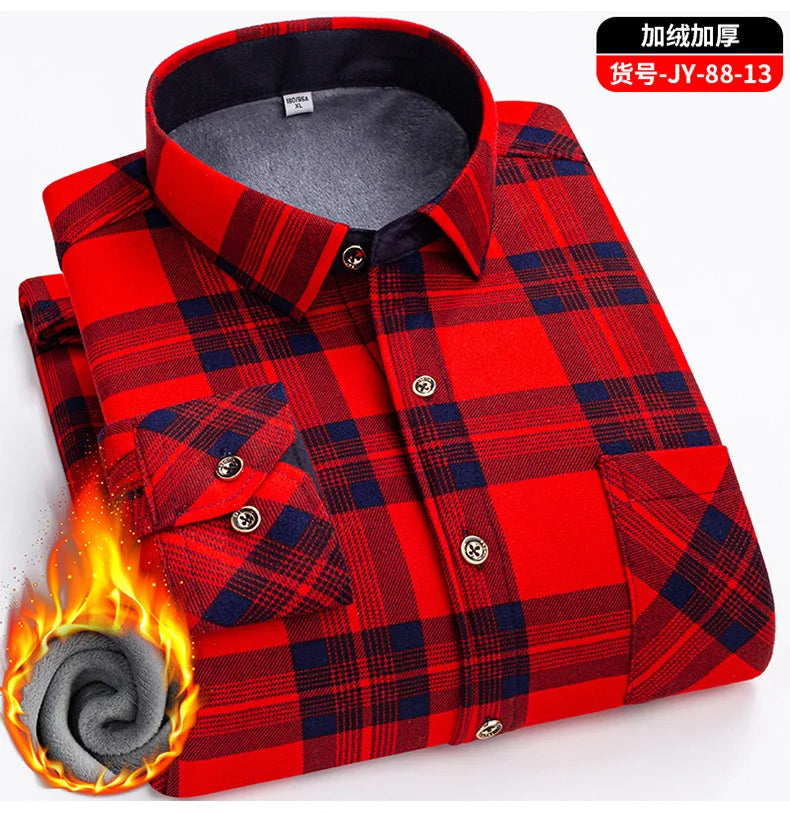 Men's long-sleeved shirts with added fleece and thickening are warm, casual in winter, skin-friendly, soft and cold-resistant