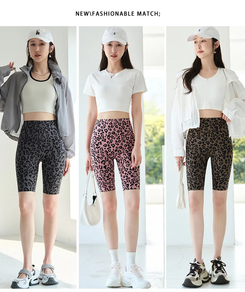 BIVIGAOS Summer Fashion Trend Leopard Print Cycling Shorts Women High Waist Tight Sexy Sport Short Leggings Fitness Biker Shorts