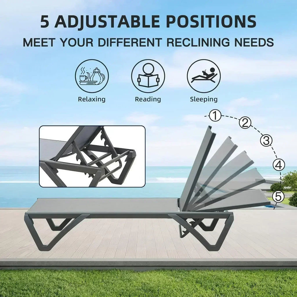 BestsellerBestseller[XMSJ]Aluminum Patio Chaise Lounge with Side Table, 5 Position Adjustable Backrest and Wheels, All Weather O
