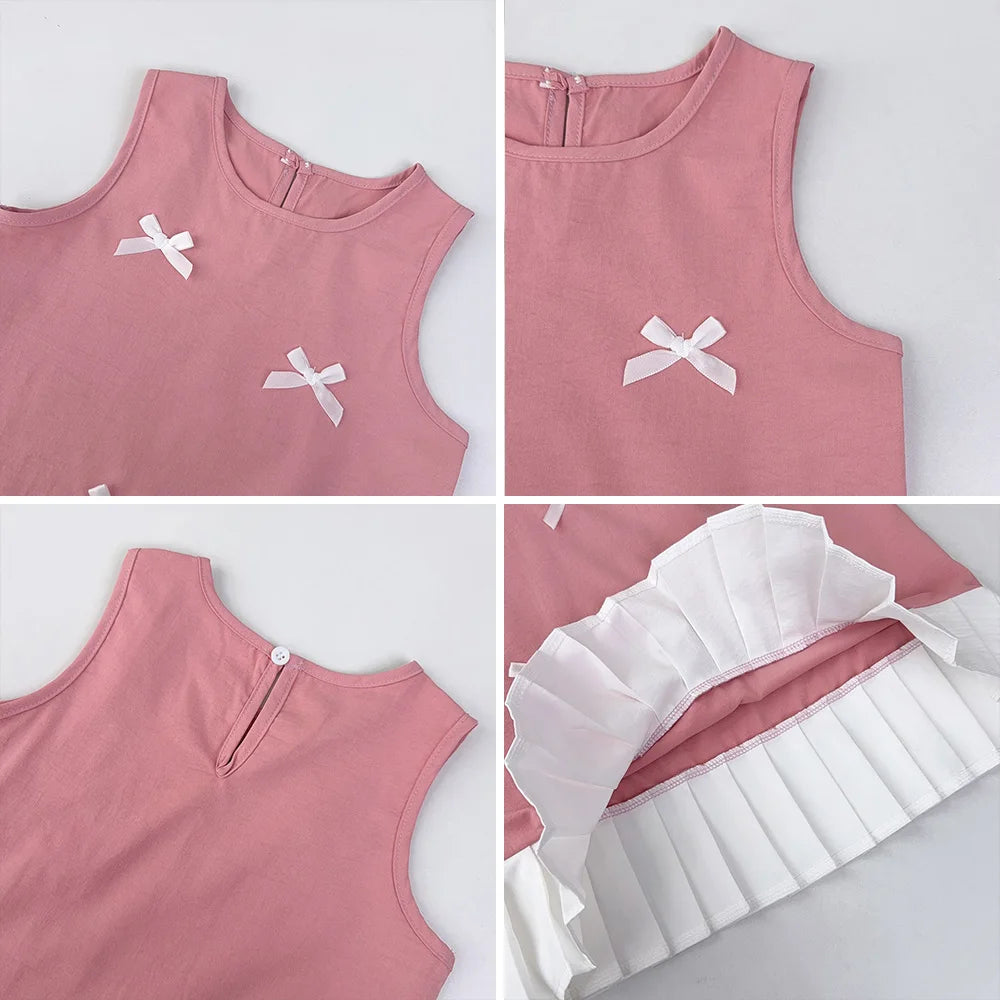 Black Bow Decoration Girls Dress Summer Sleeveless Princess Dresses Color Blocked Children's Clothing 3 To 7 Years Wear