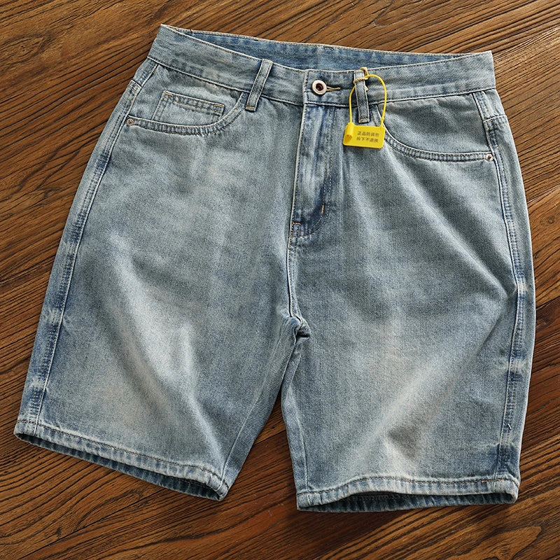 Retro classic summer casual medium pants five quarter pants fashion loose straight leg light denim shorts men's fashion