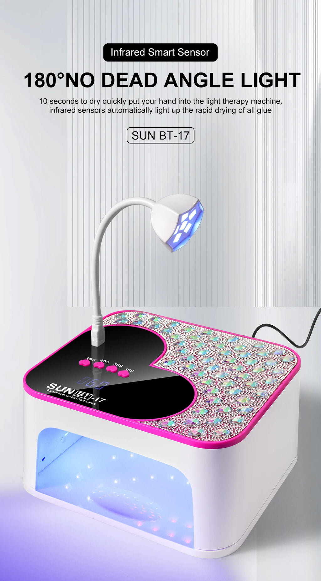 3D Diamond UV LED Nail Lamp For Fast Drying Gel Nail Phototherapy Heart Shape Machine 45 LEDs Manicure Salon Tool Equipment