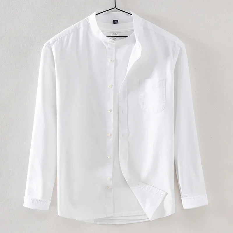 2027 Cotton Stand-up Neck Oxford Spinning Anti-wrinkle Casual  Spring  Autumn New Men's Shirt Jackets  Long Sleeve Shirt Men's