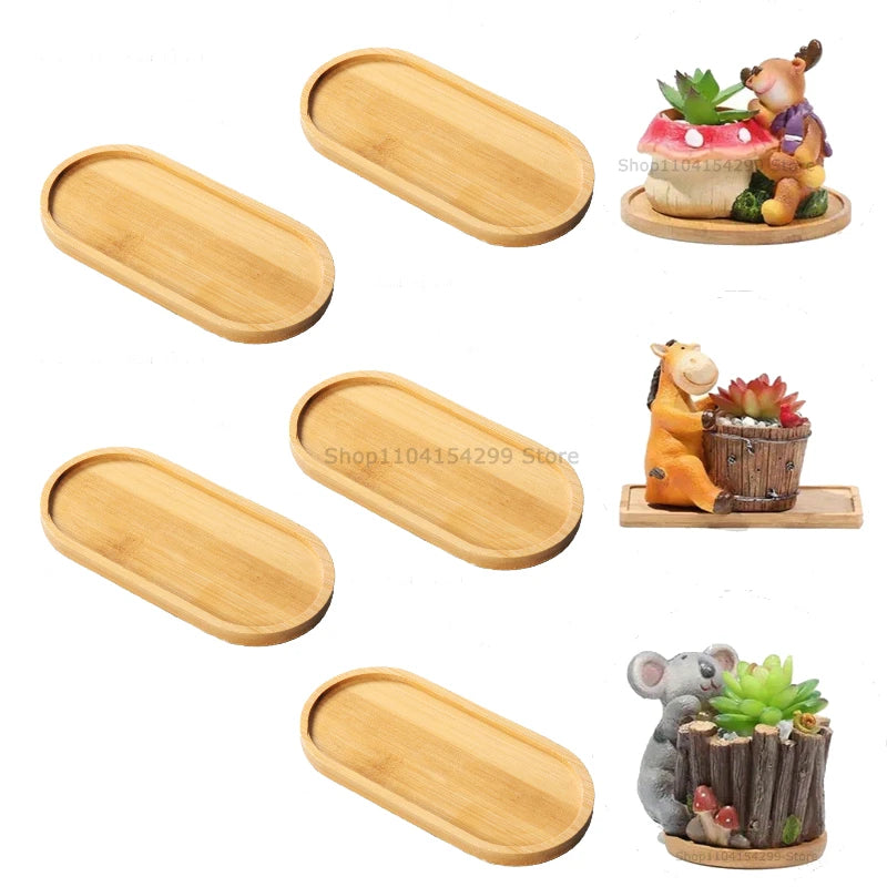 Flower Pot Trays Dish for Plant Vase Bamboo Tray Wooden Bottle Tray Bathroom Shampoo Shower Gel Organizer Jewelry Storage Tray