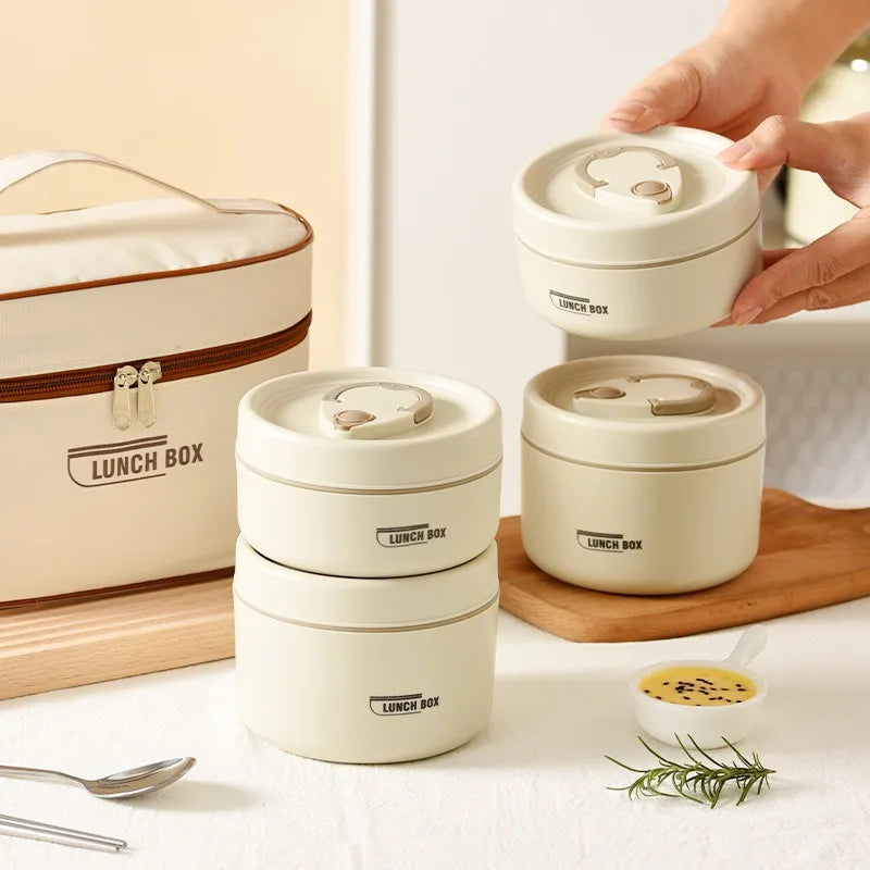 Stackable Insulated Lunch Box Set 3 Separate Microwave Bento Box Sealed Leak Proof Soup Bowl Office Food Container for Adult Kid