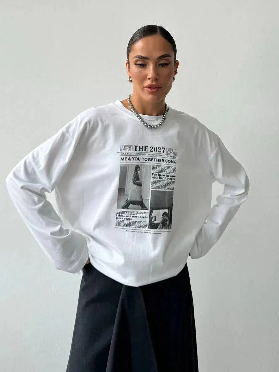 French Street Fashion Pure Cotton Long Sleeve Shirts Retro Letter Graphic Thin Sweatshirts Women Elegant Lady Tops Trendy Autumn
