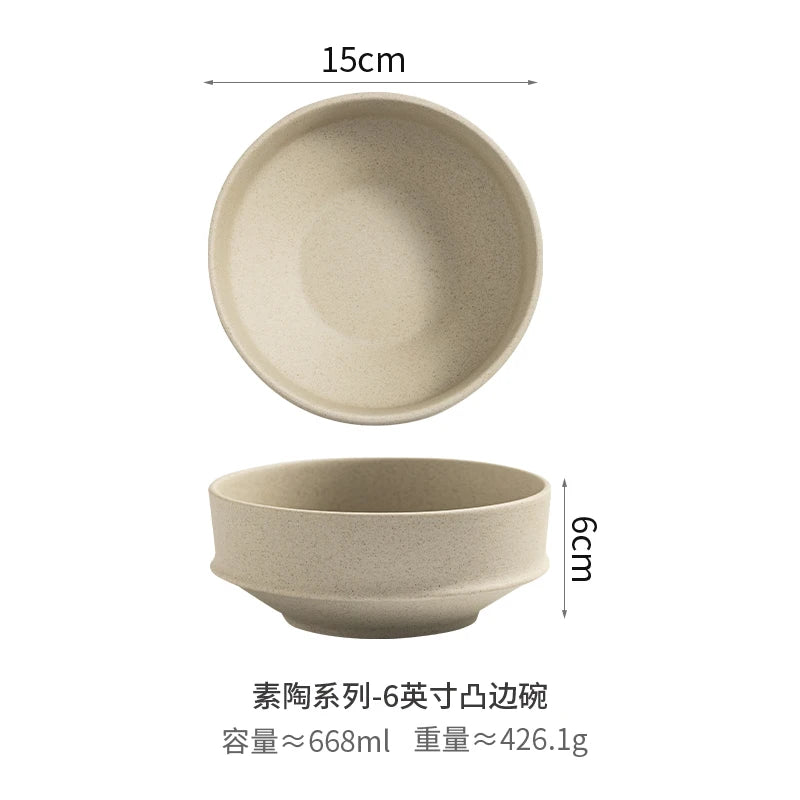 Retro Thick Earthenware Bowl Ceramic Rice Bowl Creative Small Dish Bowl Irregular Plate Dish Commercial Dining Utensils