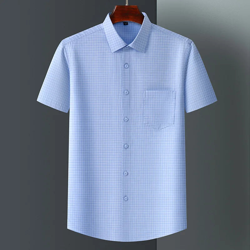 Men's Summer Bamboo Fiber Shirt Short Sleeve Lightweight Casual Breathable Soft Fabric Easy Care Slim Fit Business Casual Wear