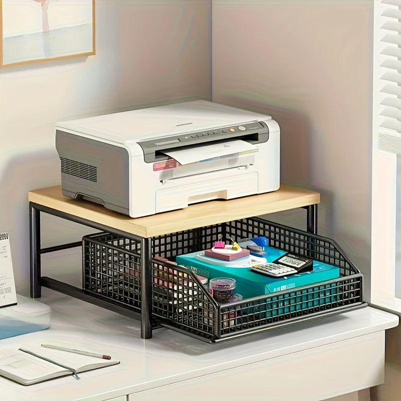 Space-Saving Kitchen Countertop Organizer with Drawer & Wire Basket - Sturdy Hardwood  Shelf for Coffee Maker.