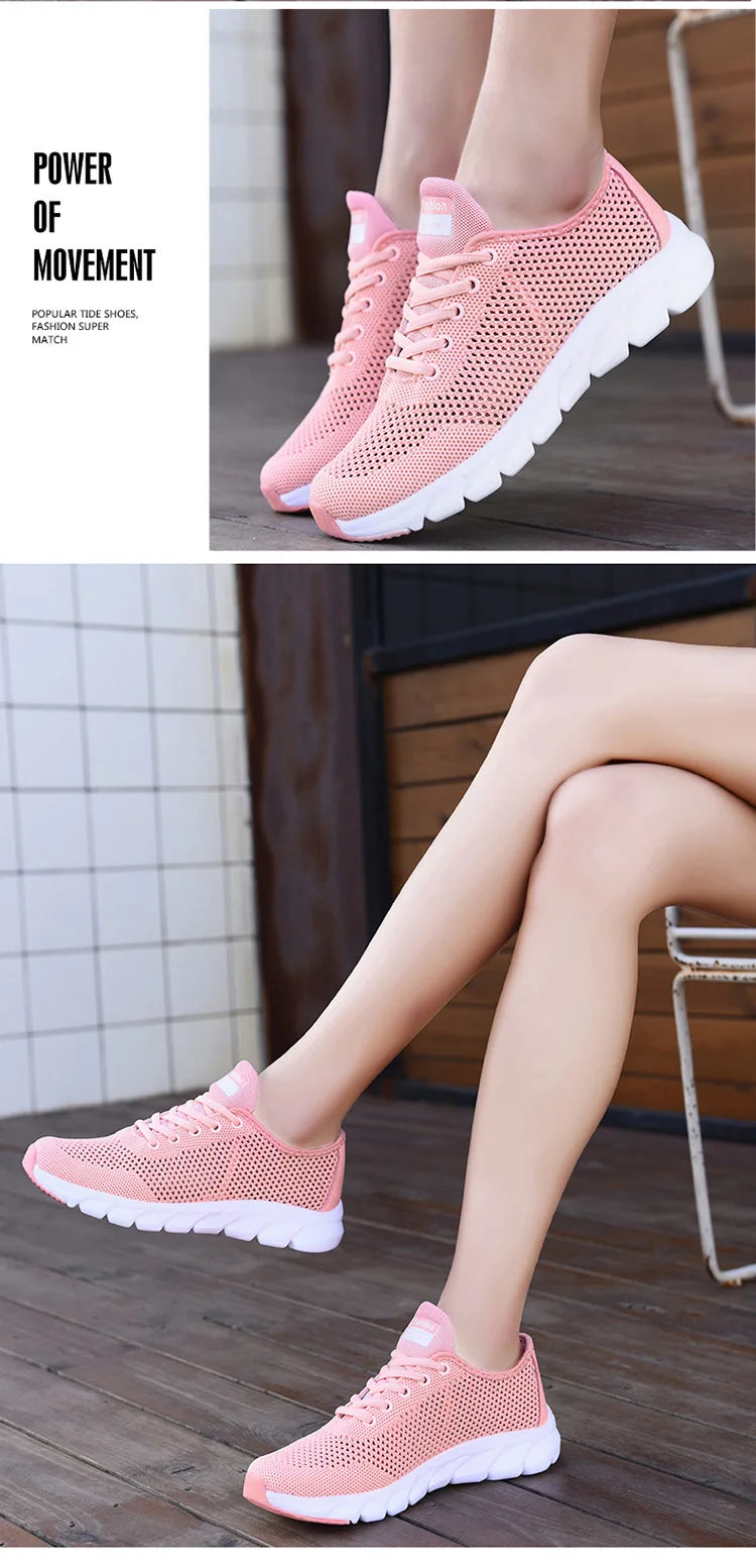 White Mesh Shoes Woman Summer Breathable Flat Sneakers Sports Tennis Shoes for Women Casual  Lightweight Running Shoes Ladies