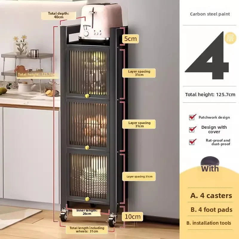 Multi-functional Kitchen Shelf Floor-to-ceiling Shelf Locker Microwave Pot Oven Cabinet Storage Rack with Cabinet Door