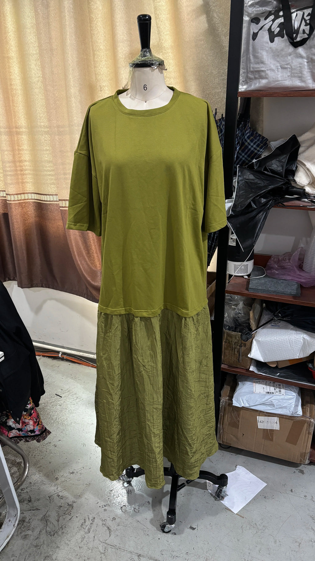 Fashion Solid Women Patchwork Dress Short Sleeve Round Neck Loose Female Dress Casual Office Streetwear Commute Summer 2026
