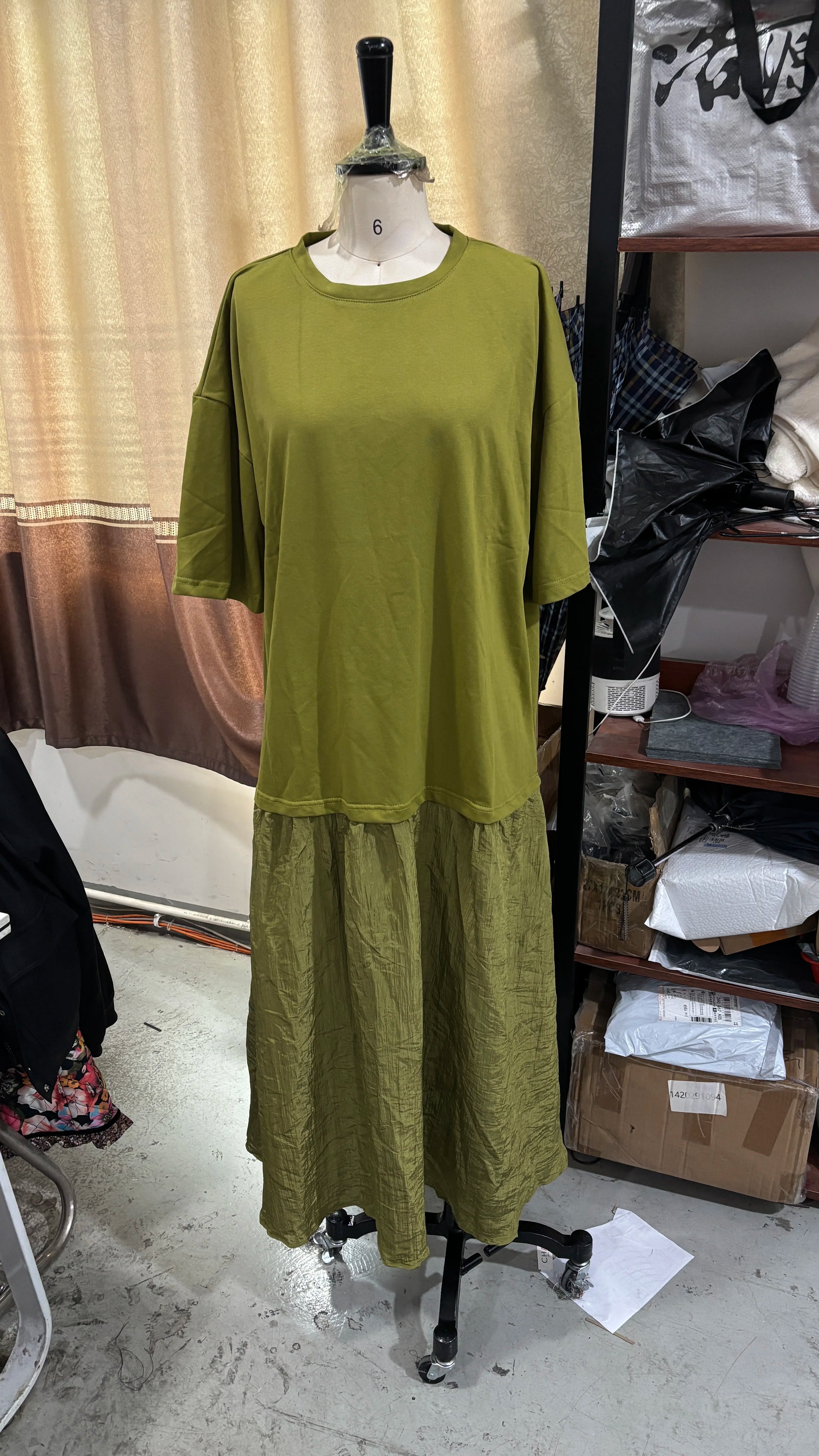 Fashion Solid Women Patchwork Dress Short Sleeve Round Neck Loose Female Dress Casual Office Streetwear Commute Summer 2026
