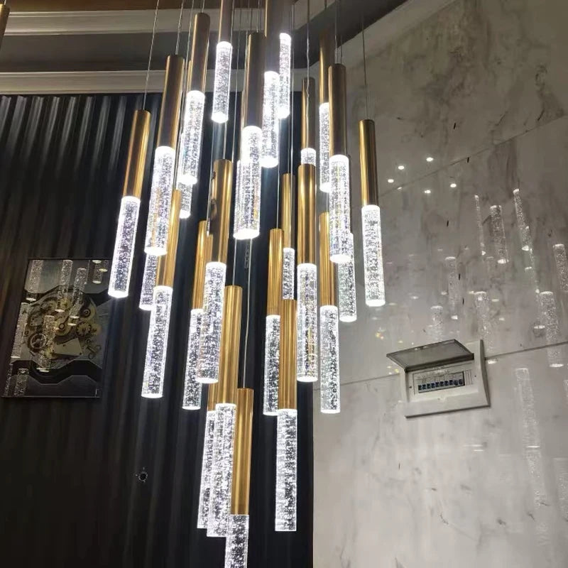 Modern Chandelier Lighting for Staircase Large Long Crystal Lamps Hallway Lobby Gold Chain Chandeliers Home Decor Light