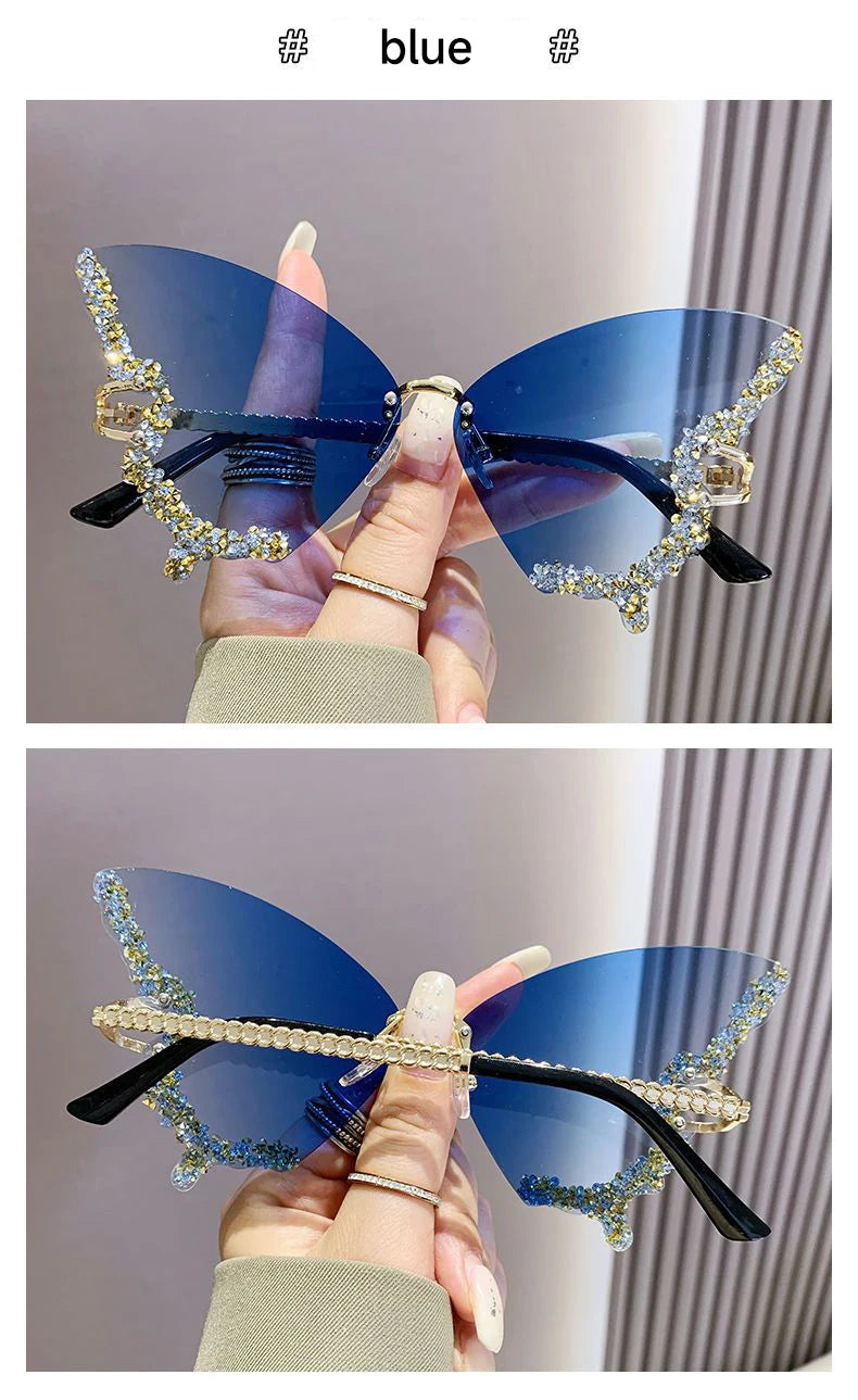 Fashion Butterfly Sunglasses Women UV400 Vintage Diamond Sun Glasses Gradient Lenses Eyewear Ladies Sun Glasses