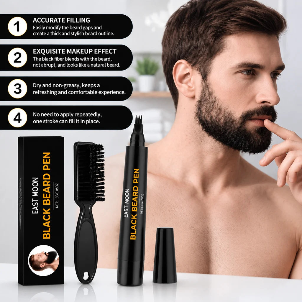 East Moon Natural Black Beard Dye For Men Male Moustache Filler Waterproof Shaping Portable Colour Instant Beard Filler Pen Kit