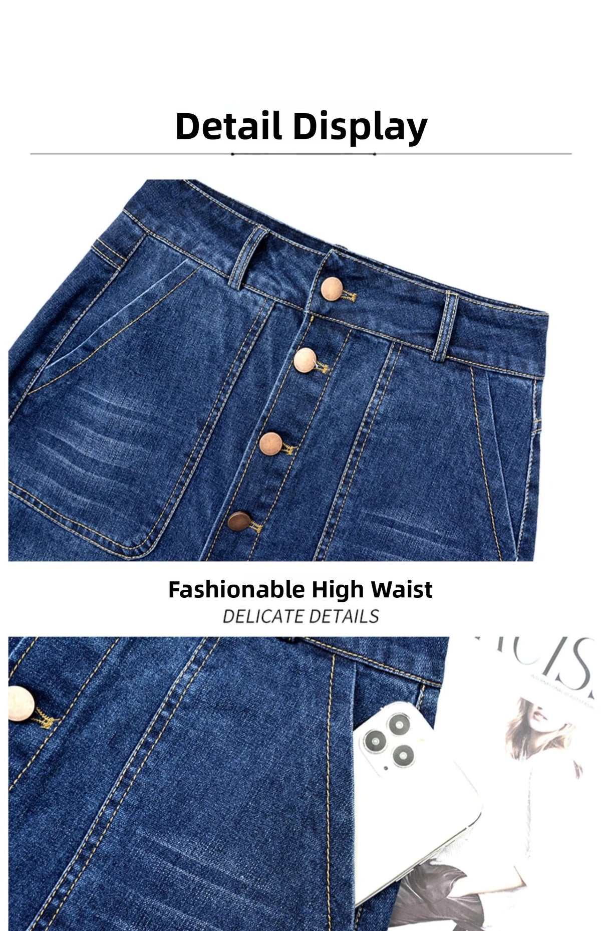 High Waist A-Line Midi Skirt for Women Spring 2023 Denim Split Long Dress Korean Style Commute Pure Color Long Skirt