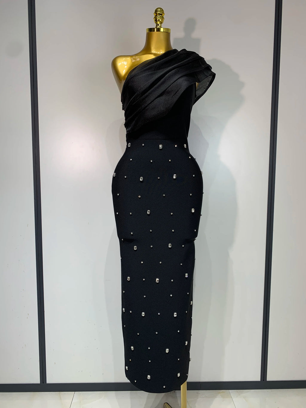 2025 Women Sexy One Shoulder Shinning Crystal Bodycon Bandage Long Dress Celebrate Festival Fashion Evening Party Luxury Dress