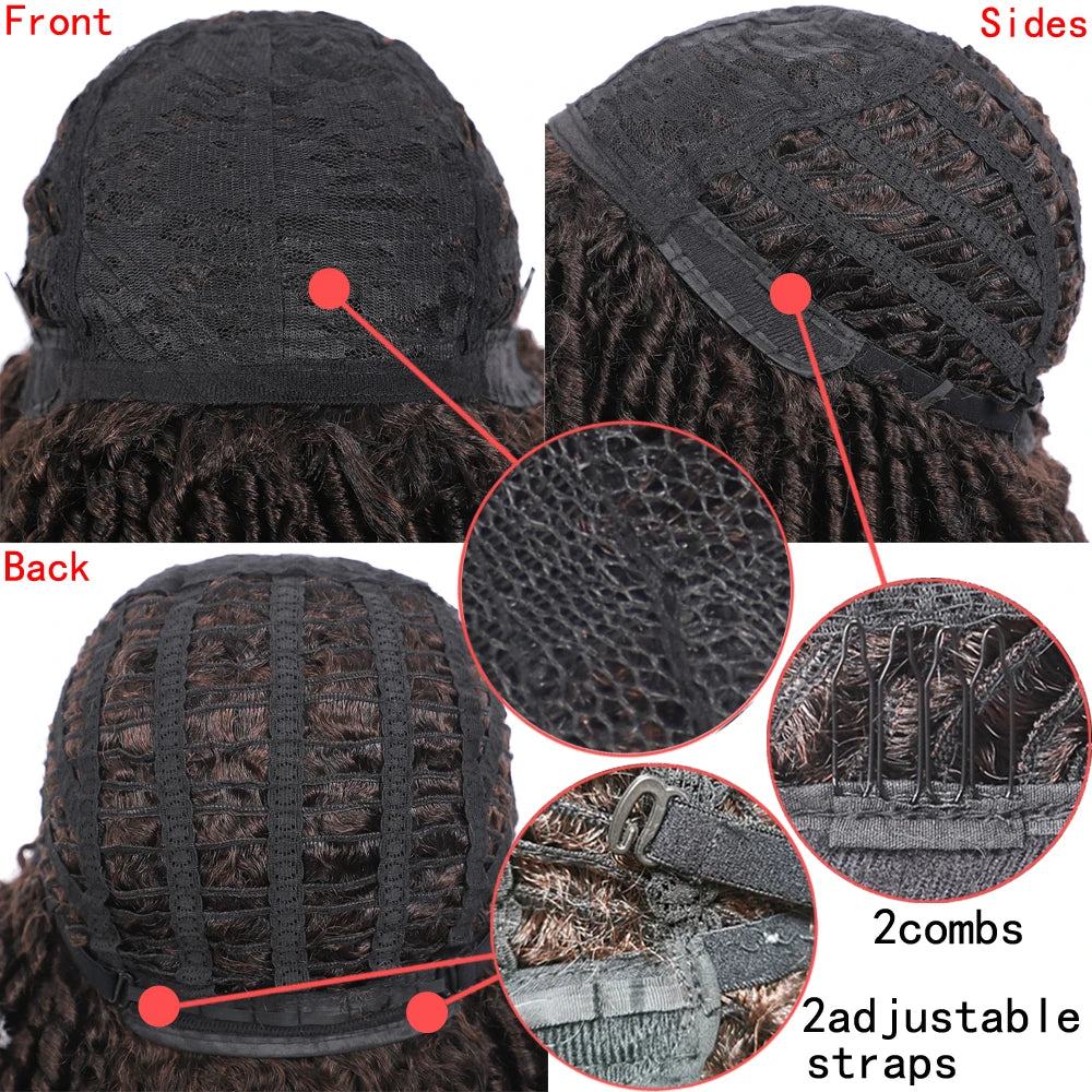 Short Dreadlock Wig Twist Braided Wigs for Black Women and Men Boho Afro Curly Synthetic Wig Faux Locs Braided Crochet Hair Wigs