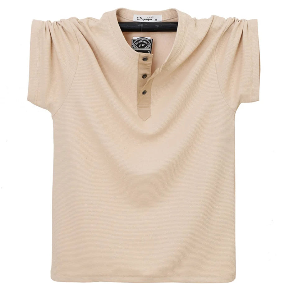 Henry Collar T-shirt Men Plus Size 7XL Summer Short Sleeve Tops Tees Fashion Casual Solid Color Tshirt Male Big Size