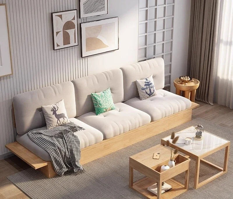Solid wood sofa oak with storage living room home sofa