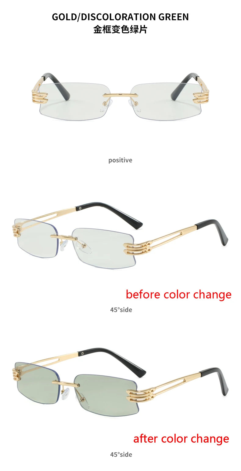 Photochromism Fashion Sunglasses Men Women Outdoor Driving Square Sun Glasses Square Sun Glasses Anti-UV Eyewear