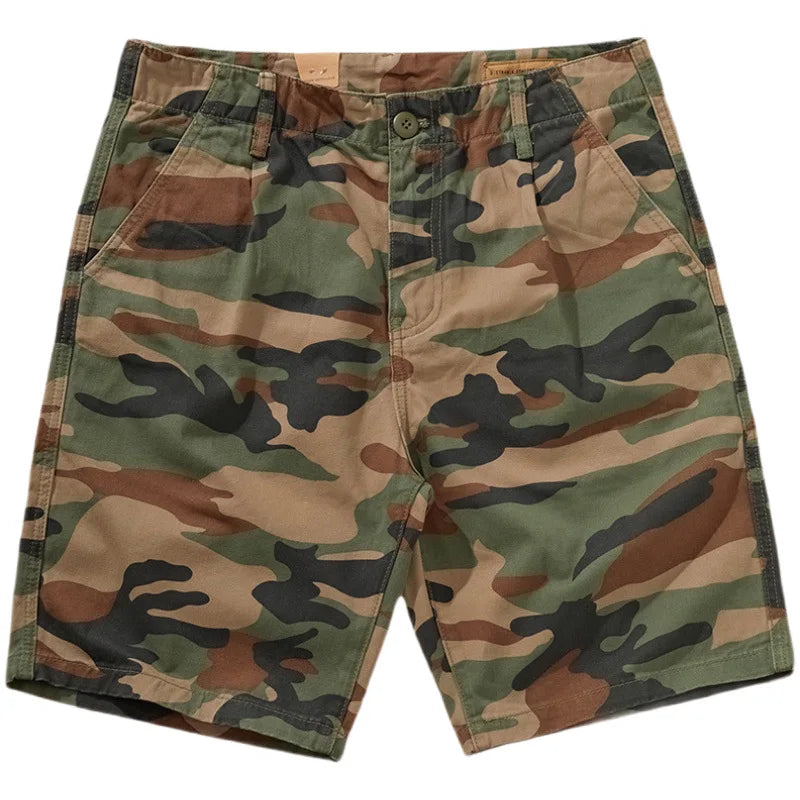 Summer New Camouflage Workwear Shorts Loose Men's Fashion Brand American Retro Casual Multi-Pocket Shorts Polyester Fiber