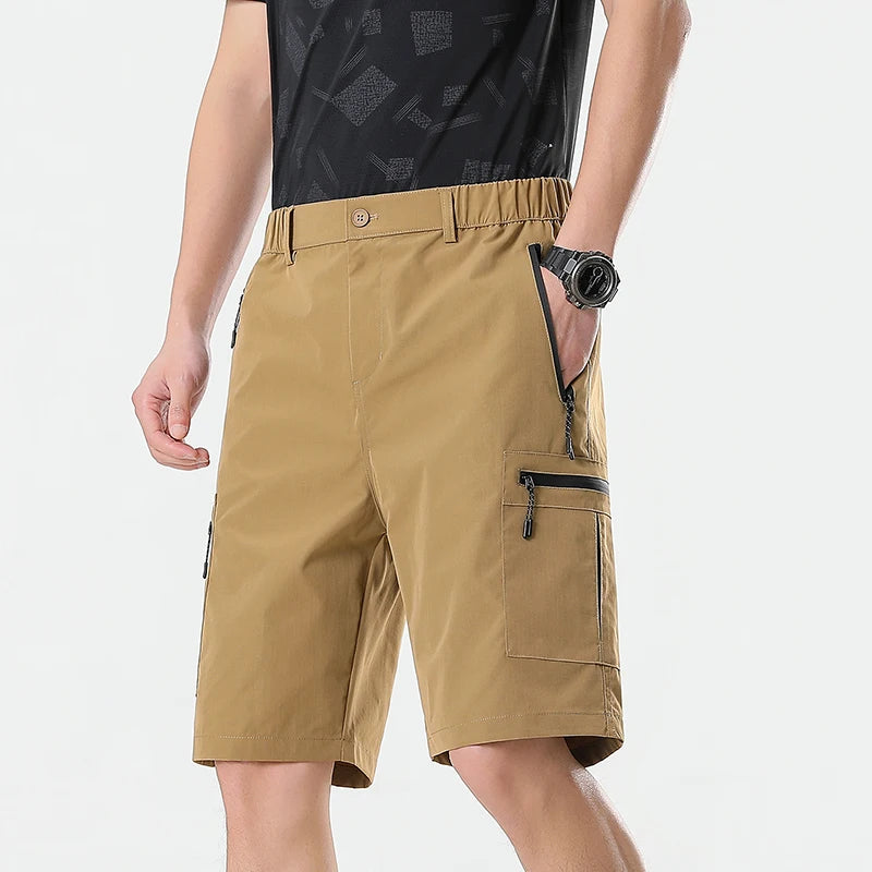 Mens Cargo Shorts Knee Pants Zipper Pocket Summer Quick Dry Shorts Climbing Jogger Elastic Waist Sports Wear