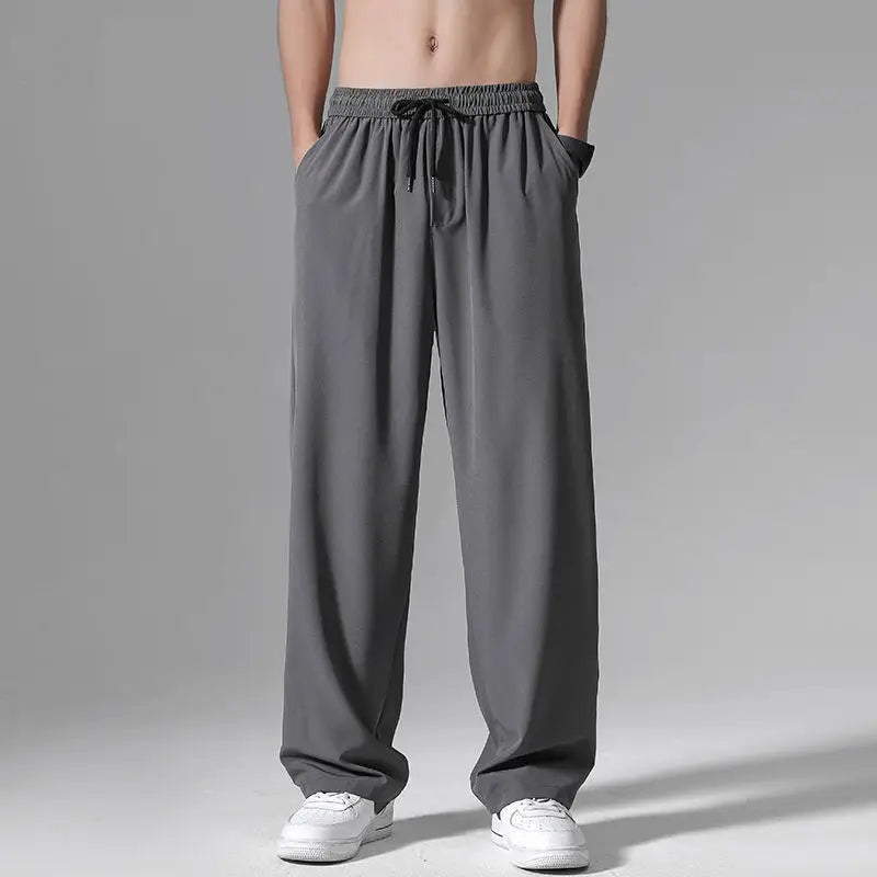 Ice Silk Pants Men's Summer Trousers Men's Trend Loose Straight Thin Casual Pants All-match Breathable Sports Pants Men