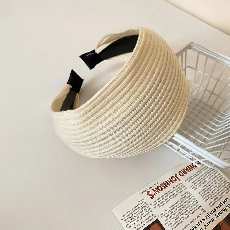 Solid Color Wide Edge Striped Yarn Headband High Head French Gentle Hair Accessory Popular Internet Celebrity Style