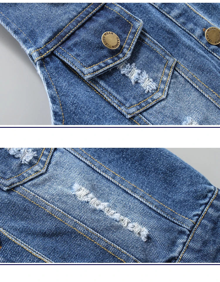 High Quality Children's Ripped Denim Vest Spring Autumn New Style Boys Girls Sleeveless Jacket Outerwear Trendy Hole Waistcoat