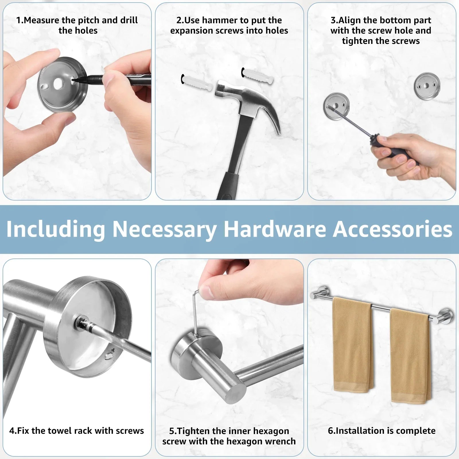 Towel Bar Wall Mounted Towel Holder Adjustable Stainless Steel Hand Towel Rack Retractable Towel Bar Rack Bathroom Space Saving