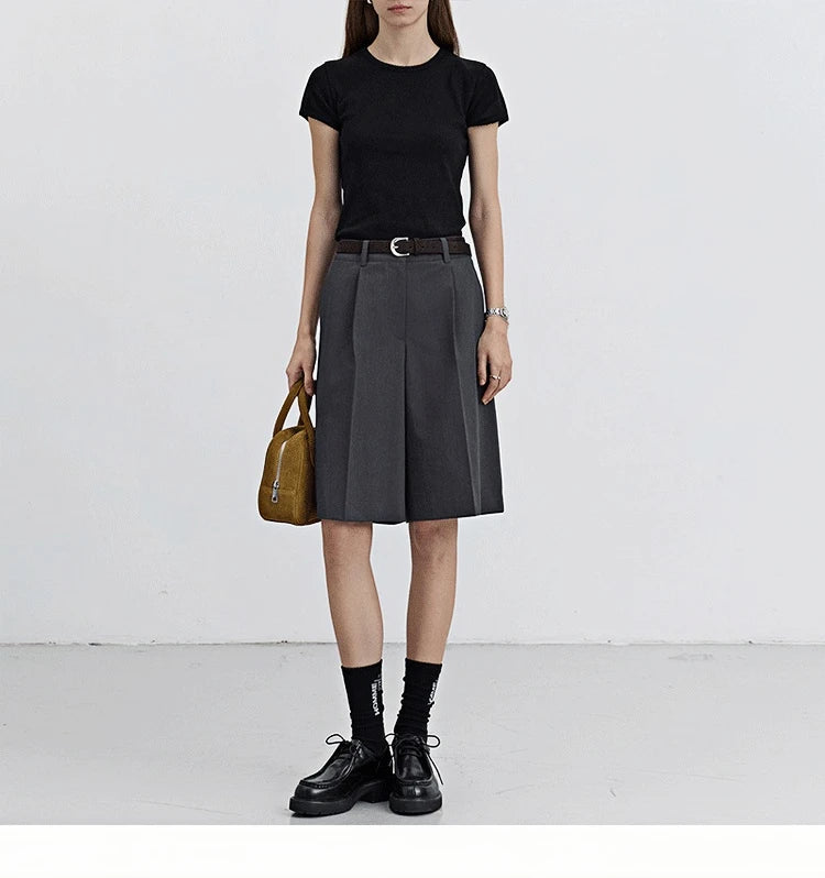 High Waist Suit Short Pants Women's Casual Loose Straight Leg Pants Summer Five Parts Outwear Comfortable Polyester Fiber