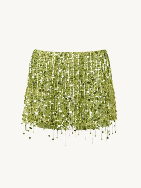 Sexy Tassel Sequins Vest Mini Skirt Women Crop Sling Vests Short Hip Package A-line Skirts 2026 Summer Lady Beach Party Outfits