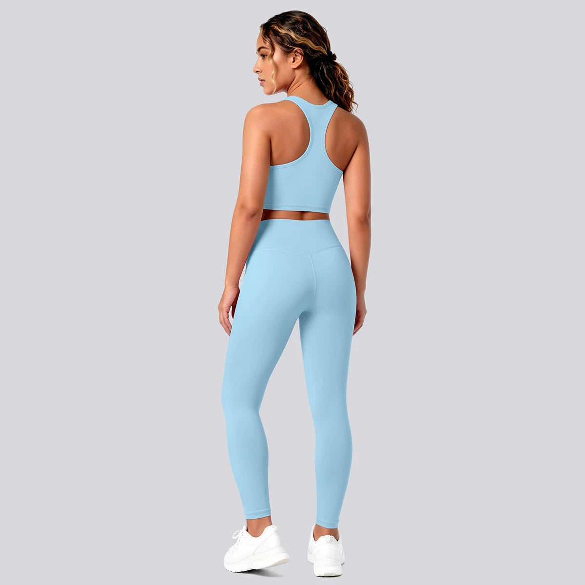 2PCS Solid Color Yoga Set for Woman's Gather Beautiful Back I-shaped Vest Shock-absorbing Running Yoga Tank Top Push Up Pants